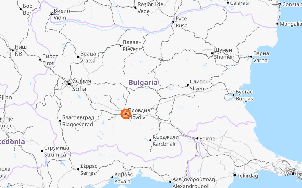 Map showing Plovdiv's location in Bulgaria