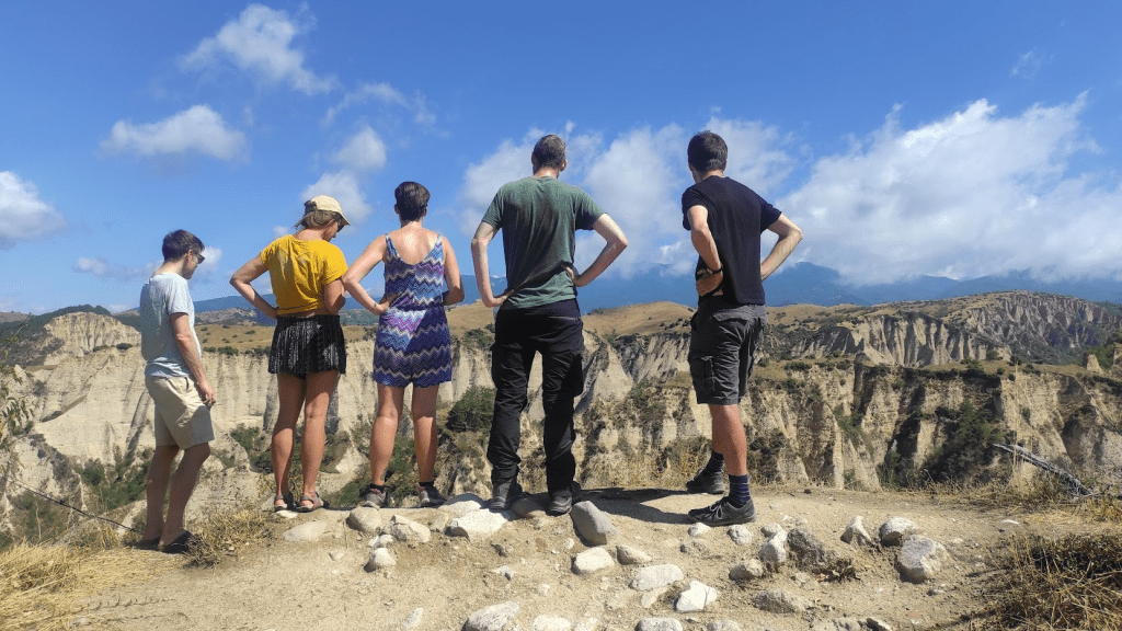 A group looks over Melnik viewpoint
