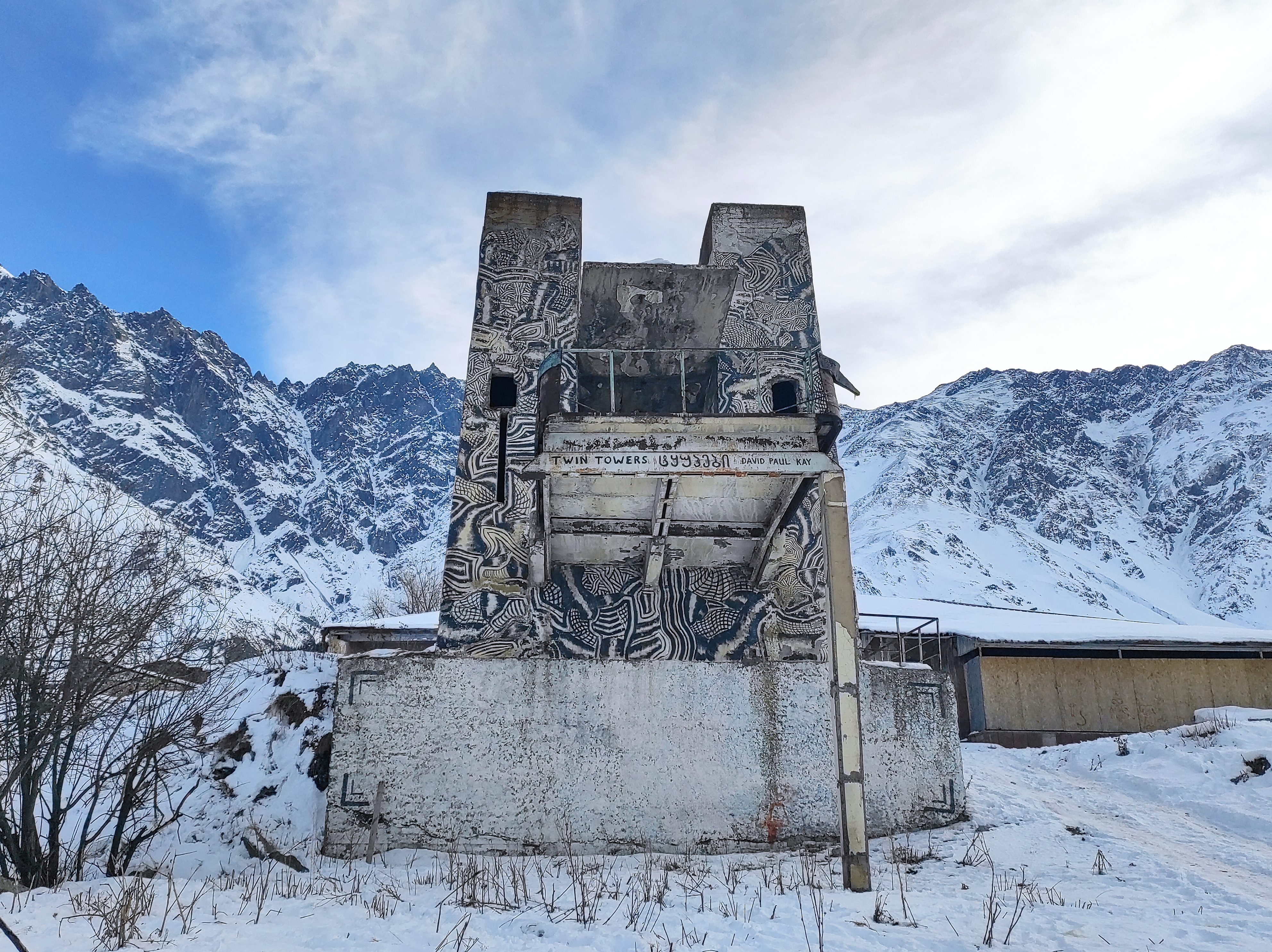 Abandoned ski lift in Kazbegi town 